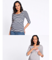 Duo de t-shirt nursing manches 3/4 Stripes & Grey